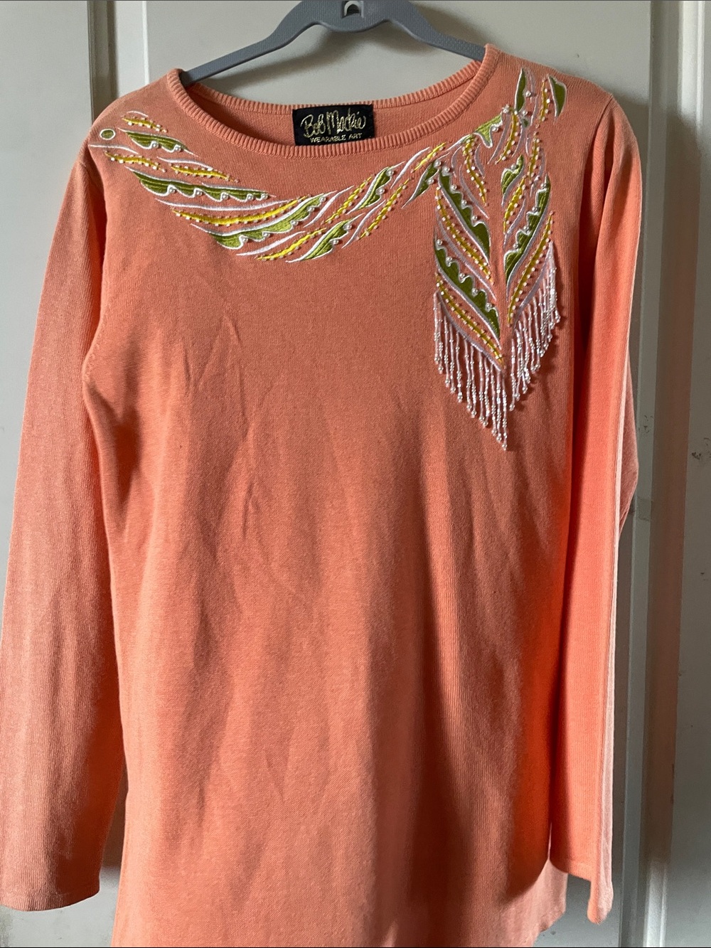 Bob Mackie Vintage Coral Crewneck Sweater with Gold Logo Tag XS